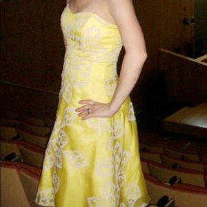 Strapless Knee-Length Yellow Dress